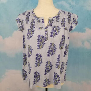 Lucky Brand Blue Printed Button Front Top Size XL NWT